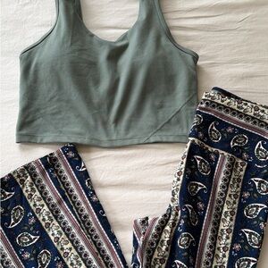 Sage Green Crop Top and Paisley Pants Set